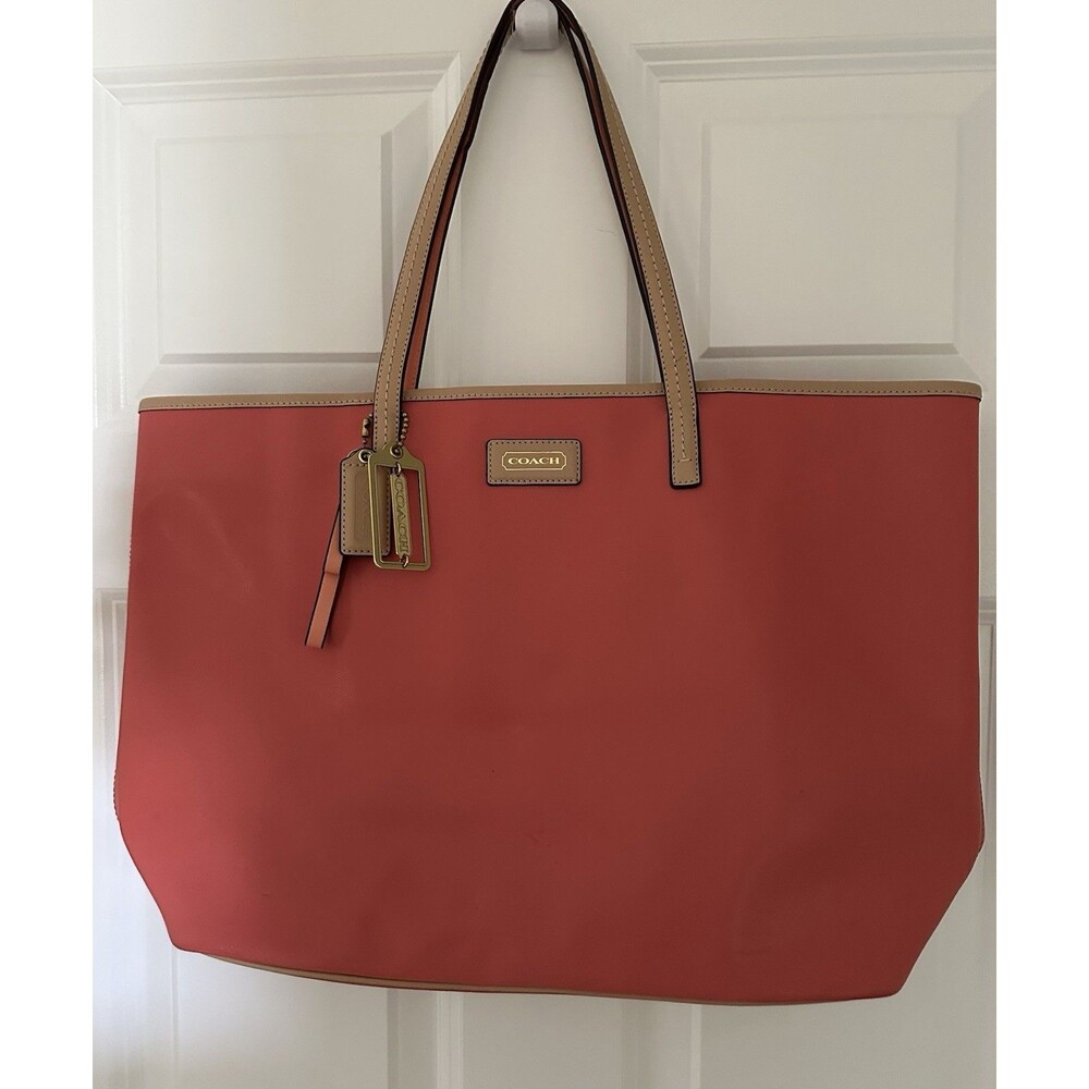 Coach F24341 Park Metro B4/Coral Leather Tote Handbag Shoulder bag Vintage 18x12